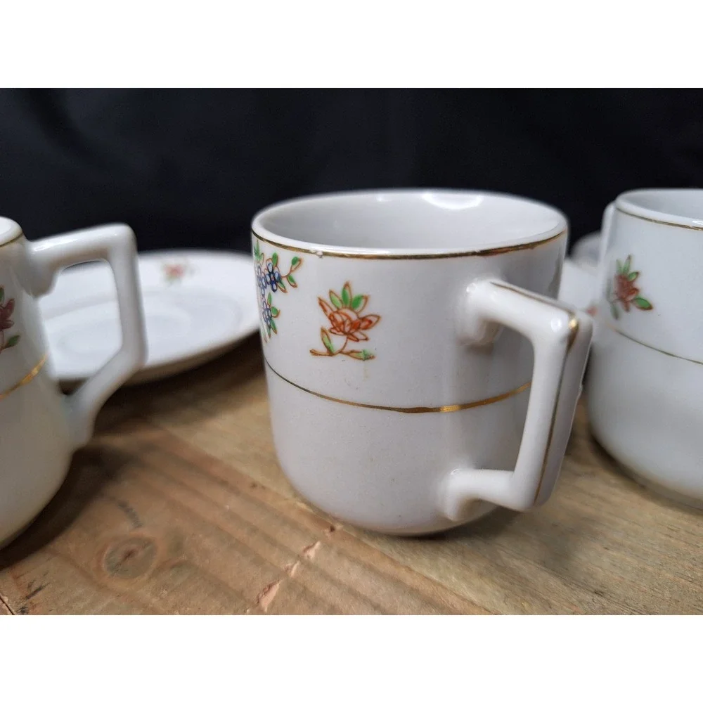 Vintage Made in Occupied Japan‎ Floral Tea Cup and Saucer Set 7 Piece Porcelain